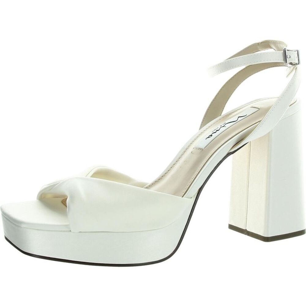 Nina Womens White Solid Block Heel New
